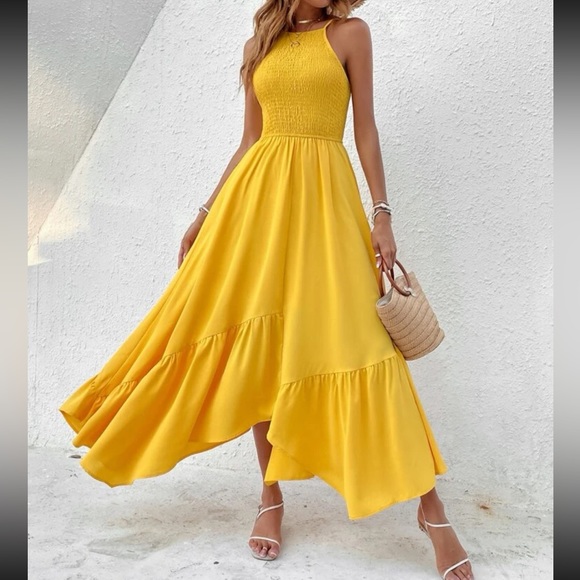 Boho ruffle hem cami maxi dress